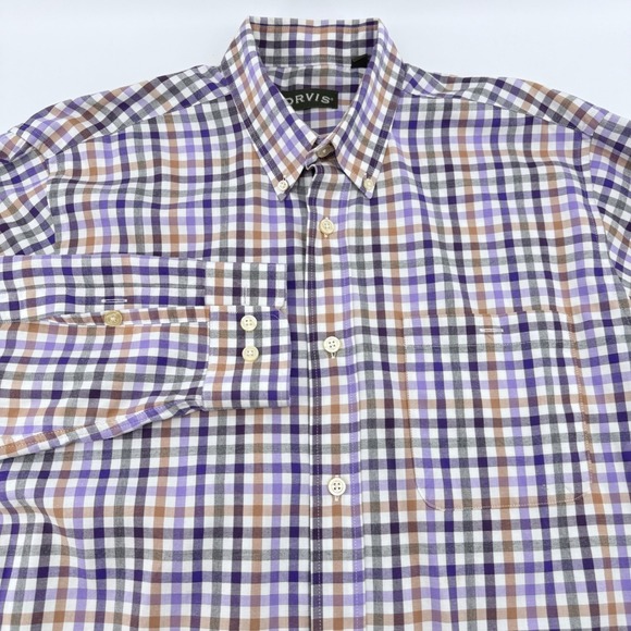 Orvis Other - Orvis Country Twill Plaid Button Down Shirt Mens Large Purple Tan Made Portugal